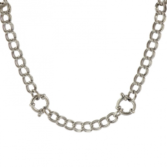 Picture of Wholesale Curb Link Chain Charm Holder Necklace, Silver Tone 304 Stainless Steel, Unisex Eco-friendly Exquisite Simple & Casual Gift Jewelry For Retailer, 62cm(24.4") long, Chain Size: 7mm, 1 Piece