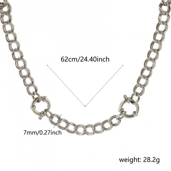 Picture of Wholesale Curb Link Chain Charm Holder Necklace, Silver Tone 304 Stainless Steel, Unisex Eco-friendly Exquisite Simple & Casual Gift Jewelry For Retailer, 62cm(24.4") long, Chain Size: 7mm, 1 Piece