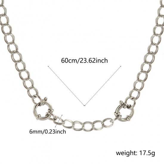 Picture of Wholesale Curb Link Chain Charm Holder Necklace, Silver Tone 304 Stainless Steel, Unisex Eco-friendly Exquisite Simple & Casual Gift Jewelry For Retailer, 60cm(23.6") long, Chain Size: 6mm, 1 Piece