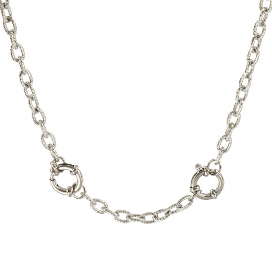 Picture of Wholesale Spiral Link Cable Chain Charm Holder Necklace, Silver Tone 304 Stainless Steel, Unisex Eco-friendly Exquisite Simple & Casual Gift Jewelry For Retailer, 60cm(23.6") long, Chain Size: 5mm, 1 Piece