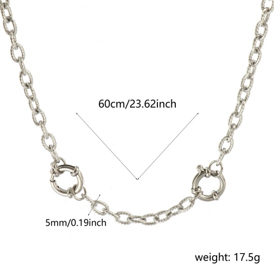 Picture of Wholesale Spiral Link Cable Chain Charm Holder Necklace, Silver Tone 304 Stainless Steel, Unisex Eco-friendly Exquisite Simple & Casual Gift Jewelry For Retailer, 60cm(23.6") long, Chain Size: 5mm, 1 Piece