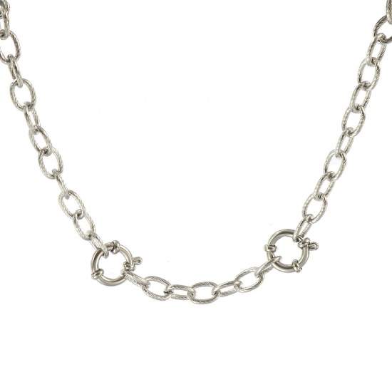 Picture of Wholesale Spiral Link Cable Chain Charm Holder Necklace, Silver Tone 304 Stainless Steel, Unisex Eco-friendly Exquisite Simple & Casual Gift Jewelry For Retailer, 60cm(23.6") long, Chain Size: 6.5mm, 1 Piece