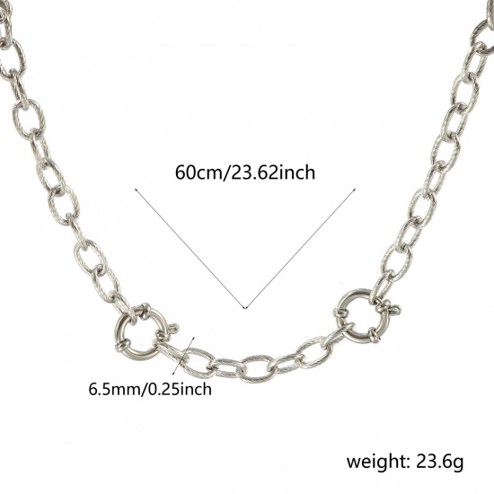 Picture of Wholesale Spiral Link Cable Chain Charm Holder Necklace, Silver Tone 304 Stainless Steel, Unisex Eco-friendly Exquisite Simple & Casual Gift Jewelry For Retailer, 60cm(23.6") long, Chain Size: 6.5mm, 1 Piece