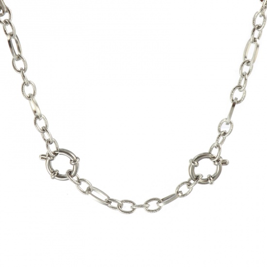Picture of Wholesale Spiral 3:1 Figaro Link Chain Charm Holder Necklace, Silver Tone 304 Stainless Steel, Unisex Eco-friendly Exquisite Simple & Casual Gift Jewelry For Retailer, 60cm(23.6") long, Chain Size: 5.5mm, 1 Piece
