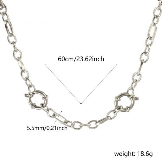 Picture of Wholesale Spiral 3:1 Figaro Link Chain Charm Holder Necklace, Silver Tone 304 Stainless Steel, Unisex Eco-friendly Exquisite Simple & Casual Gift Jewelry For Retailer, 60cm(23.6") long, Chain Size: 5.5mm, 1 Piece