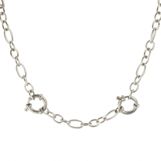 Picture of Wholesale Spiral 3:1 Figaro Link Chain Charm Holder Necklace, Silver Tone 304 Stainless Steel, Unisex Eco-friendly Exquisite Simple & Casual Gift Jewelry For Retailer, 61cm(24") long, Chain Size: 6mm, 1 Piece