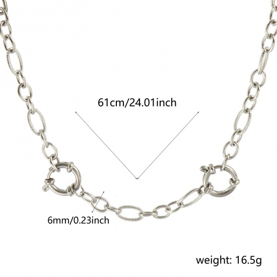 Picture of Wholesale Spiral 3:1 Figaro Link Chain Charm Holder Necklace, Silver Tone 304 Stainless Steel, Unisex Eco-friendly Exquisite Simple & Casual Gift Jewelry For Retailer, 61cm(24") long, Chain Size: 6mm, 1 Piece