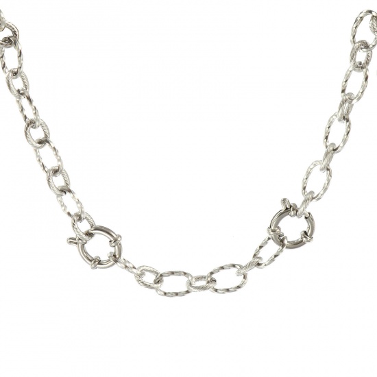 Picture of Wholesale Spiral 1:1 Figaro Link Chain Charm Holder Necklace, Silver Tone 304 Stainless Steel, Unisex Eco-friendly Exquisite Simple & Casual Gift Jewelry For Retailer, 60cm(23.6") long, Chain Size: 7.5mm, 1 Piece