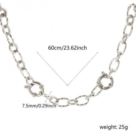 Picture of Wholesale Spiral 1:1 Figaro Link Chain Charm Holder Necklace, Silver Tone 304 Stainless Steel, Unisex Eco-friendly Exquisite Simple & Casual Gift Jewelry For Retailer, 60cm(23.6") long, Chain Size: 7.5mm, 1 Piece