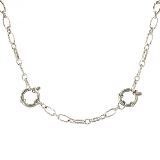 Picture of Wholesale Ripple 1:1 Figaro Link Chain Charm Holder Necklace, Silver Tone 304 Stainless Steel, Unisex Eco-friendly Exquisite Simple & Casual Gift Jewelry For Retailer, 63cm(24.8") long, Chain Size: 4.5mm, 1 Piece