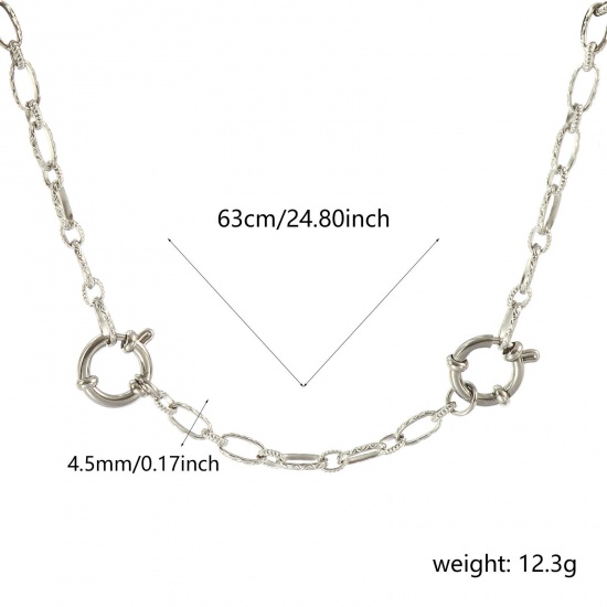Picture of Wholesale Ripple 1:1 Figaro Link Chain Charm Holder Necklace, Silver Tone 304 Stainless Steel, Unisex Eco-friendly Exquisite Simple & Casual Gift Jewelry For Retailer, 63cm(24.8") long, Chain Size: 4.5mm, 1 Piece