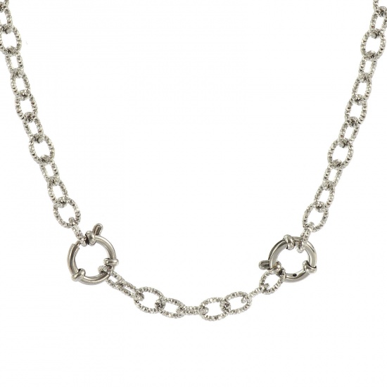 Picture of Wholesale Faceted Link Cable Chain Charm Holder Necklace, Silver Tone 304 Stainless Steel, Unisex Eco-friendly Exquisite Simple & Casual Gift Jewelry For Retailer, 60cm(23.6") long, Chain Size: 6mm, 1 Piece