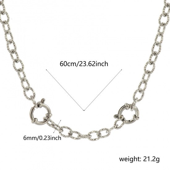 Picture of Wholesale Faceted Link Cable Chain Charm Holder Necklace, Silver Tone 304 Stainless Steel, Unisex Eco-friendly Exquisite Simple & Casual Gift Jewelry For Retailer, 60cm(23.6") long, Chain Size: 6mm, 1 Piece