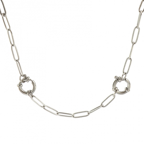 Picture of Wholesale Textured Paperclip Link Chain Charm Holder Necklace, Silver Tone 304 Stainless Steel, Unisex Eco-friendly Exquisite Simple & Casual Gift Jewelry For Retailer, 63cm(24.8") long, Chain Size: 12x4mm, 1 Piece