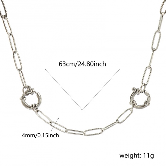 Picture of Wholesale Textured Paperclip Link Chain Charm Holder Necklace, Silver Tone 304 Stainless Steel, Unisex Eco-friendly Exquisite Simple & Casual Gift Jewelry For Retailer, 63cm(24.8") long, Chain Size: 12x4mm, 1 Piece