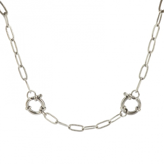 Picture of Wholesale Textured Paperclip Link Chain Charm Holder Necklace, Silver Tone 304 Stainless Steel, Unisex Eco-friendly Exquisite Simple & Casual Gift Jewelry For Retailer, 61cm(24") long, Chain Size: 10x4mm, 1 Piece