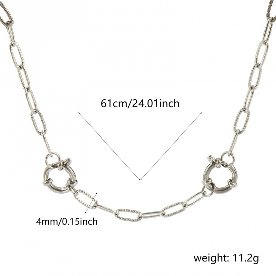 Picture of Wholesale Textured Paperclip Link Chain Charm Holder Necklace, Silver Tone 304 Stainless Steel, Unisex Eco-friendly Exquisite Simple & Casual Gift Jewelry For Retailer, 61cm(24") long, Chain Size: 10x4mm, 1 Piece