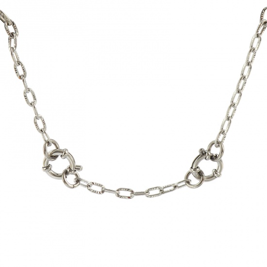 Picture of Wholesale Engraving Link Cable Chain Charm Holder Necklace, Silver Tone 304 Stainless Steel, Unisex Eco-friendly Exquisite Simple & Casual Gift Jewelry For Retailer, 60cm(23.6") long, Chain Size: 4mm, 1 Piece