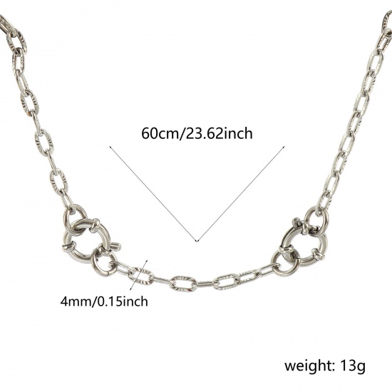 Picture of Wholesale Engraving Link Cable Chain Charm Holder Necklace, Silver Tone 304 Stainless Steel, Unisex Eco-friendly Exquisite Simple & Casual Gift Jewelry For Retailer, 60cm(23.6") long, Chain Size: 4mm, 1 Piece
