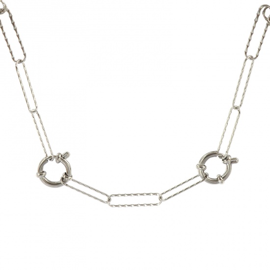 Picture of Wholesale Paperclip Link Chain Charm Holder Necklace, Silver Tone 304 Stainless Steel, Unisex Eco-friendly Exquisite Simple & Casual Gift Jewelry For Retailer, 63cm(24.8") long, Chain Size: 5mm, 1 Piece