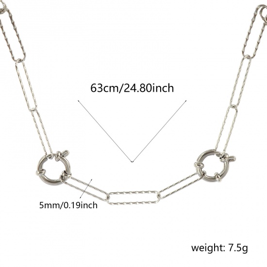 Picture of Wholesale Paperclip Link Chain Charm Holder Necklace, Silver Tone 304 Stainless Steel, Unisex Eco-friendly Exquisite Simple & Casual Gift Jewelry For Retailer, 63cm(24.8") long, Chain Size: 5mm, 1 Piece