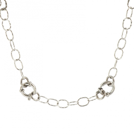 Picture of Wholesale Link Cable Chain Charm Holder Necklace, Silver Tone 304 Stainless Steel, Unisex Eco-friendly Exquisite Simple & Casual Gift Jewelry For Retailer, 61cm(24") long, Chain Size: 7mm, 1 Piece