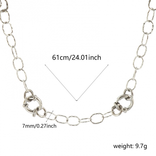 Picture of Wholesale Link Cable Chain Charm Holder Necklace, Silver Tone 304 Stainless Steel, Unisex Eco-friendly Exquisite Simple & Casual Gift Jewelry For Retailer, 61cm(24") long, Chain Size: 7mm, 1 Piece