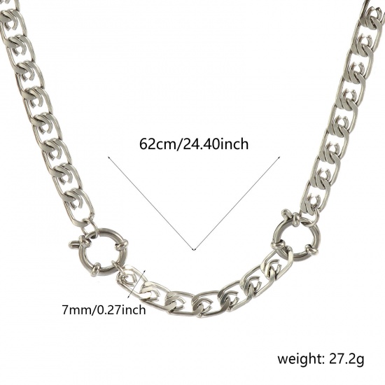 Picture of Wholesale Link Chain Charm Holder Necklace, Silver Tone 304 Stainless Steel, Unisex Eco-friendly Exquisite Simple & Casual Gift Jewelry For Retailer, 62cm(24.4") long, Chain Size: 7mm, 1 Piece