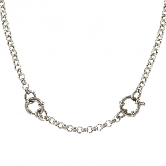 Picture of Wholesale Link Cable Chain Charm Holder Necklace, Silver Tone 304 Stainless Steel, Unisex Eco-friendly Exquisite Simple & Casual Gift Jewelry For Retailer, 61cm(24") long, Chain Size: 4.5mm, 1 Piece