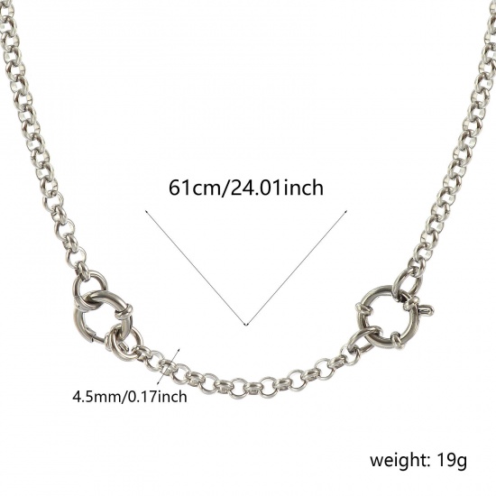 Picture of Wholesale Link Cable Chain Charm Holder Necklace, Silver Tone 304 Stainless Steel, Unisex Eco-friendly Exquisite Simple & Casual Gift Jewelry For Retailer, 61cm(24") long, Chain Size: 4.5mm, 1 Piece