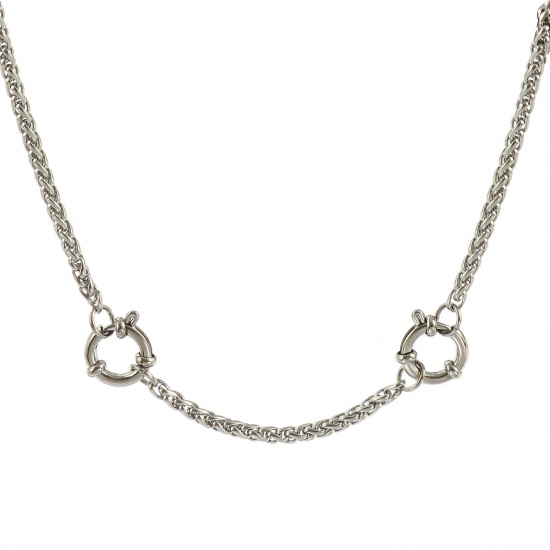Picture of Wholesale Foxtail Chain Charm Holder Necklace, Silver Tone 304 Stainless Steel, Unisex Eco-friendly Exquisite Simple & Casual Gift Jewelry For Retailer, 61cm(24") long, Chain Size: 3mm, 1 Piece