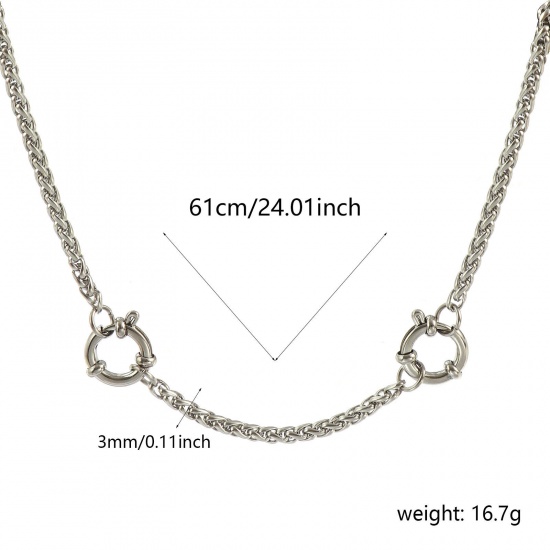 Picture of Wholesale Foxtail Chain Charm Holder Necklace, Silver Tone 304 Stainless Steel, Unisex Eco-friendly Exquisite Simple & Casual Gift Jewelry For Retailer, 61cm(24") long, Chain Size: 3mm, 1 Piece