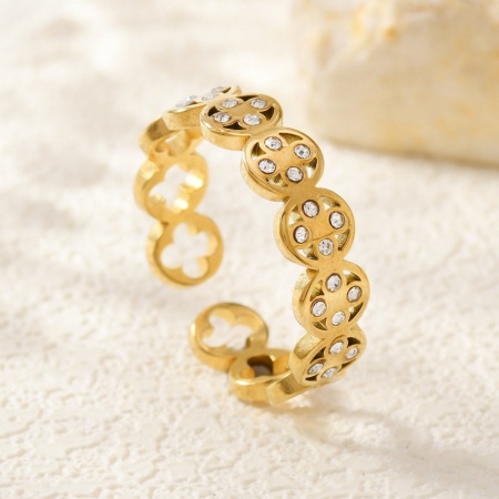 Image de de Gros Bagues Plaqué Or 18K en 304 Acier Inoxydable, aux Femmes Cadeau à Zircone Cubique Clair Ouvert Ajoustable Respectueux de la Nature Élégant Élégant Fournitures de Bijoux 18mm (Taille d'US 7.75), 1 Pièce