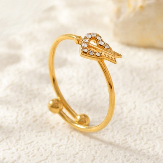 Image de de Gros Bagues Plaqué Or 18K en 304 Acier Inoxydable, aux Femmes Cadeau Cœur à Zircone Cubique Clair Ouvert Ajoustable Respectueux de la Nature La Saint Valentin Élégant Fournitures de Bijoux 18mm (Taille d'US 7.75), 1 Pièce