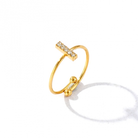 Image de de Gros Bagues Plaqué Or 18K en 304 Acier Inoxydable, aux Femmes Cadeau Rectangle à Zircone Cubique Clair Ouvert Ajoustable Respectueux de la Nature Élégant Élégant Fournitures de Bijoux 18mm (Taille d'US 7.75), 1 Pièce