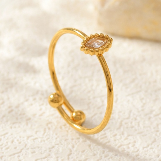 Image de de Gros Bagues Plaqué Or 18K en 304 Acier Inoxydable, aux Femmes Cadeau Marquise à Zircone Cubique Clair Ouvert Ajoustable Respectueux de la Nature Élégant Élégant Fournitures de Bijoux 18mm (Taille d'US 7.75), 1 Pièce
