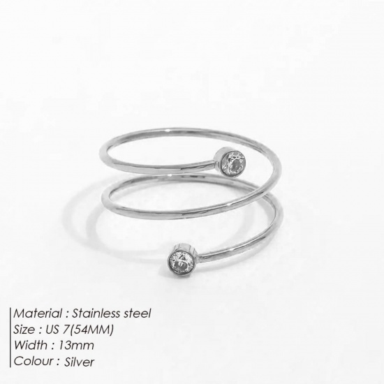 Bild von Großhandel Frauen Geschenk Transparent Strassstein Offen Verstellbar Wickelringe, Silberfarbe 304 Edelstahl, Umweltfreundlich Stilvoll Elegant Schmuckbedarf 17mm (US Größe 6.5), 1 Stück