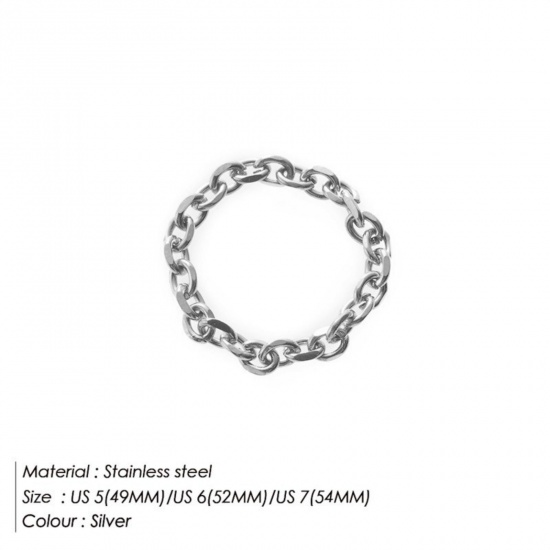Picture of Wholesale Women's Gift Unadjustable Chain Rings, Silver Tone 304 Stainless Steel, Eco-friendly Stylish Dainty Jewelry Supply 17.3mm(US Size 7), 1 Piece