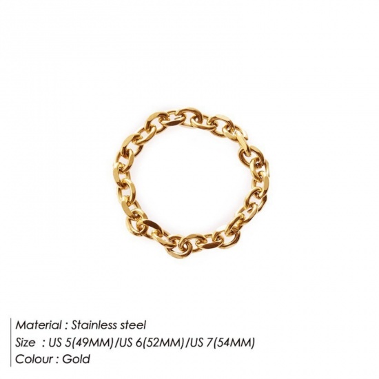 Picture of Wholesale Women's Gift Unadjustable Chain Rings, 18K Gold Plated 304 Stainless Steel, Eco-friendly Stylish Dainty Jewelry Supply 17.3mm(US Size 7), 1 Piece