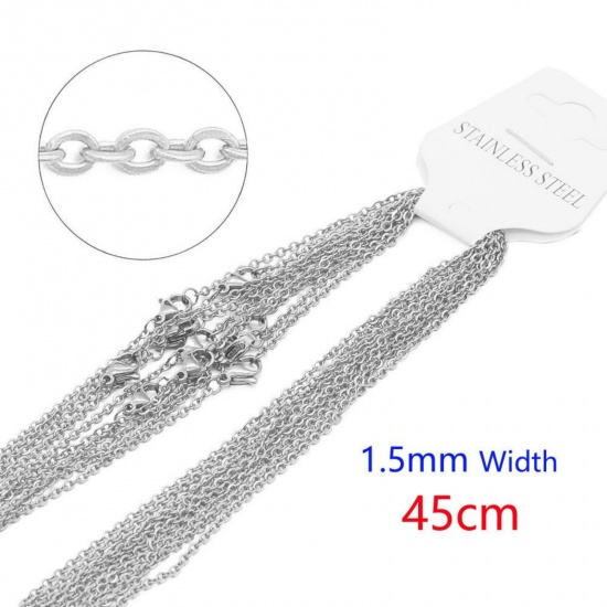 Picture of Wholesale Link Cable Chain Necklace, Silver Tone 304 Stainless Steel, Women's Eco-friendly Simple & Casual Gift Jewelry For Retailer, 45cm(17.7") long, Chain Size: 1.5mm, 10 PCs