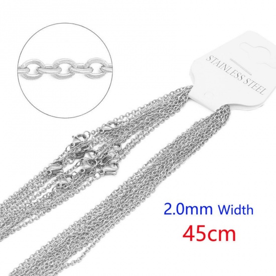 Picture of Wholesale Link Cable Chain Necklace, Silver Tone 304 Stainless Steel, Women's Eco-friendly Simple & Casual Gift Jewelry For Retailer, 45cm(17.7") long, Chain Size: 2mm, 10 PCs