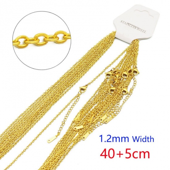 Picture of Wholesale Link Cable Chain Necklace, 18K Gold Plated 304 Stainless Steel, Women's Eco-friendly PVD Vacuum Plating Stylish Simple & Casual Gift Jewelry For Retailer 40cm(15.7") + 5cm(2") long, Chain Size: 1.2mm, 10 PCs