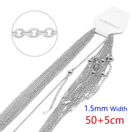 Imagen de Al Por Mayor Cadena de Cable Cruz Collares, Tono de Plata 304 Acero Inoxidable, Mujeres Respetuoso del Medio Ambiente Elegante Sencillo & Casual Regalo Joyería Para Minorista 50cm + 5cm longitud, Tamaño de la Cadena: 1.5mm, 10 Unidades