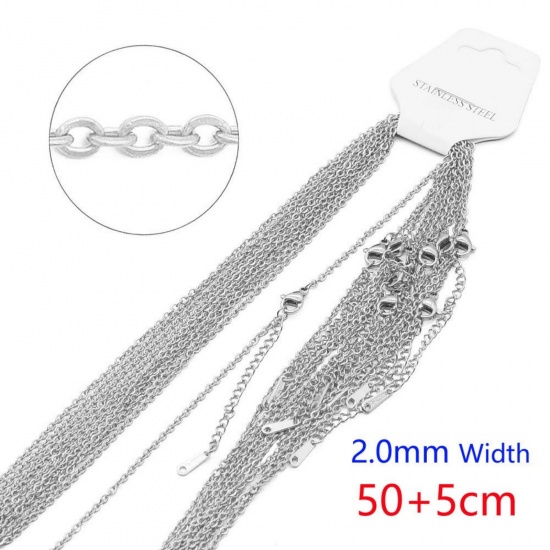 Picture of Wholesale Link Cable Chain Necklace, Silver Tone 304 Stainless Steel, Women's Eco-friendly Stylish Simple & Casual Gift Jewelry For Retailer 50cm(19.7") + 5cm(2") long, Chain Size: 2mm, 10 PCs