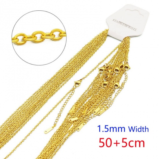 Picture of Wholesale Link Cable Chain Necklace, 18K Gold Plated 304 Stainless Steel, Women's Eco-friendly PVD Vacuum Plating Stylish Simple & Casual Gift Jewelry For Retailer 50cm(19.7") + 5cm(2") long, Chain Size: 1.5mm, 10 PCs