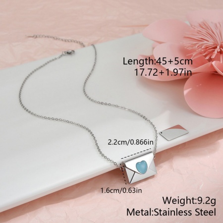 Picture of Wholesale Envelope Heart Customize Engraving Supported Pendant Charm Necklace, Silver Tone 304 Stainless Steel Link Cable Chain, Women's Eco-friendly Creative Stylish Valentine's Day Jewelry For Retailer, 45cm(17.7") + 5cm(2") long, 1 Piece