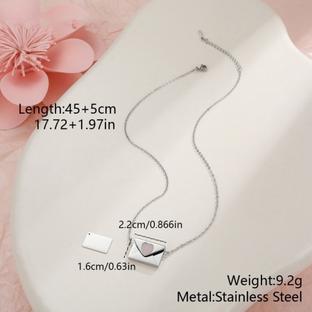 Picture of Wholesale Envelope Heart Customize Engraving Supported Pendant Charm Necklace, Silver Tone 304 Stainless Steel Link Cable Chain, Women's Eco-friendly Creative Stylish Valentine's Day Jewelry For Retailer, 45cm(17.7") + 5cm(2") long, 1 Piece