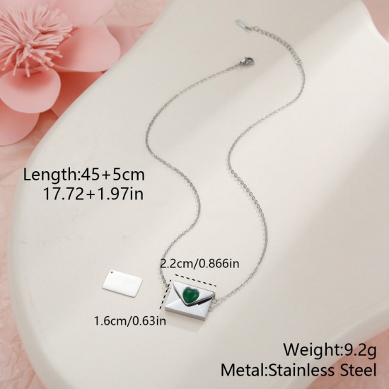 Picture of Wholesale Envelope Heart Customize Engraving Supported Pendant Charm Necklace, Silver Tone 304 Stainless Steel Link Cable Chain, Women's Eco-friendly Creative Stylish Valentine's Day Jewelry For Retailer, 45cm(17.7") + 5cm(2") long, 1 Piece