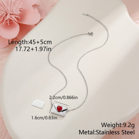 Picture of Wholesale Envelope Heart Customize Engraving Supported Pendant Charm Necklace, Silver Tone 304 Stainless Steel Link Cable Chain, Women's Eco-friendly Creative Stylish Valentine's Day Jewelry For Retailer, 45cm(17.7") + 5cm(2") long, 1 Piece