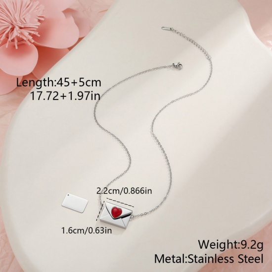 Picture of Wholesale Envelope Heart Customize Engraving Supported Pendant Charm Necklace, Silver Tone 304 Stainless Steel Link Cable Chain, Women's Eco-friendly Creative Stylish Valentine's Day Jewelry For Retailer, 45cm(17.7") + 5cm(2") long, 1 Piece
